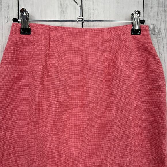 Linda Allard Ellen Tracy US 4 VINTAGE 80s Pink LINEN SILK Blend Pencil Skirt - Picture 3 of 9